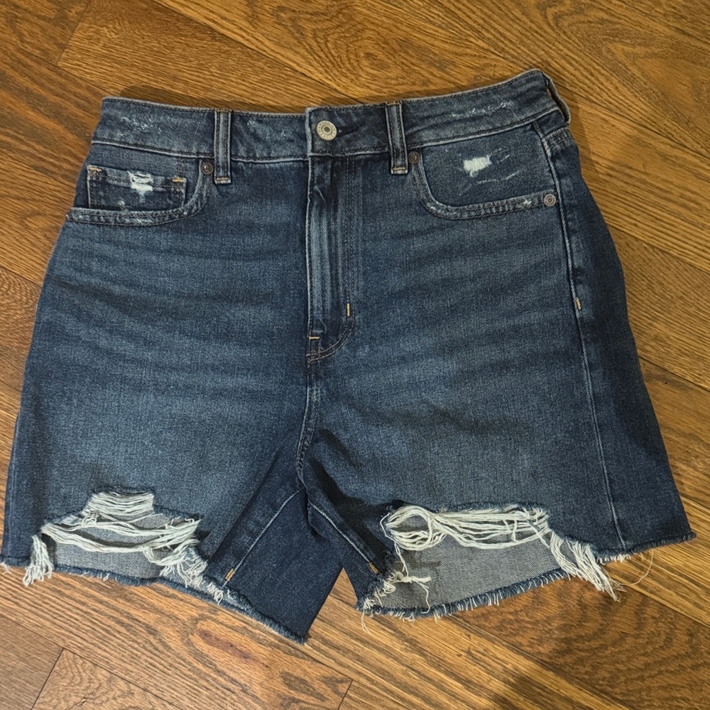 American Eagle Outfitters Dark Blue Distressed Jean Shorts